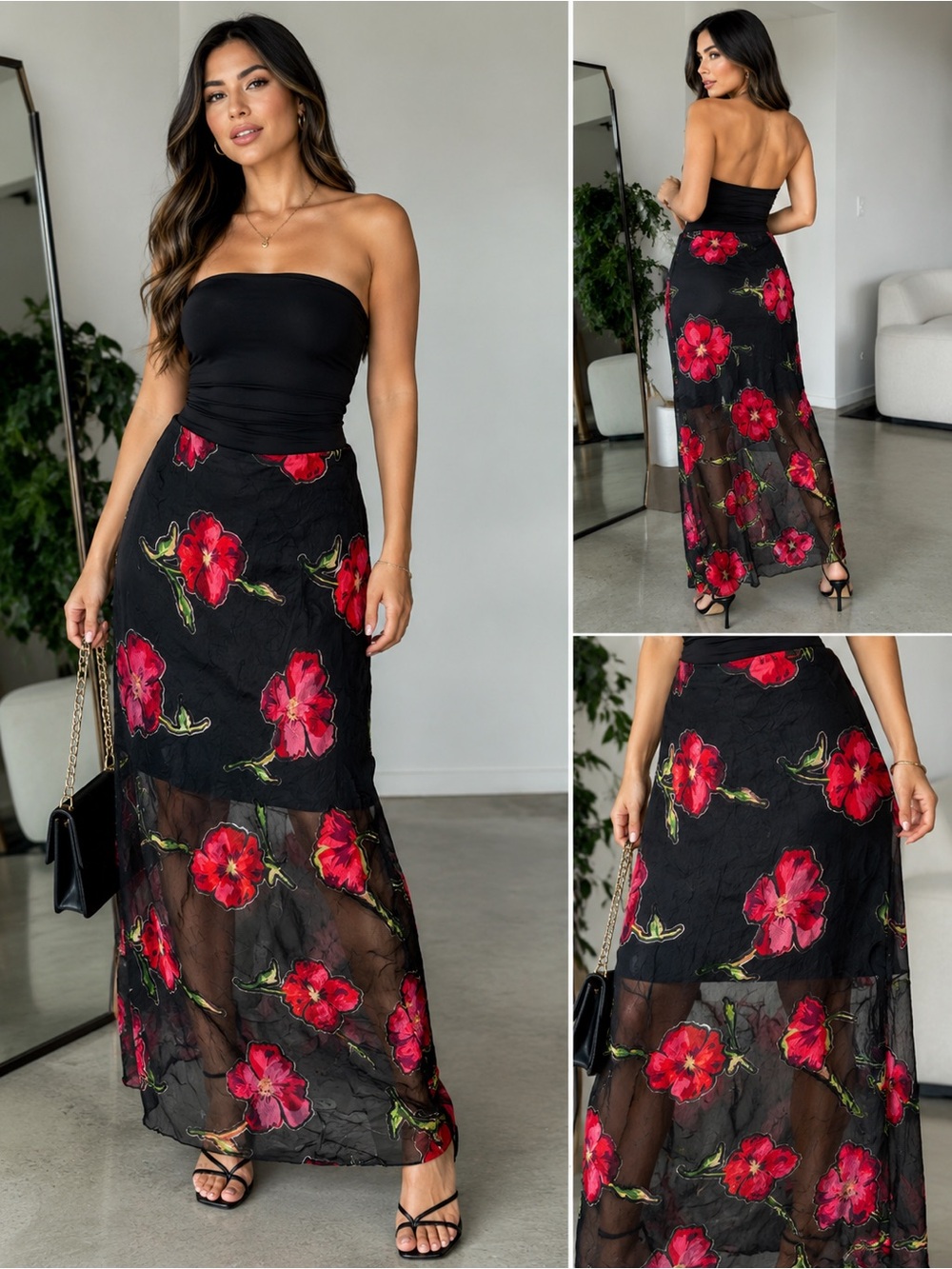 🌺ASOS Design Floral Sheer Hem Midi Maxi Skirt 🌺
